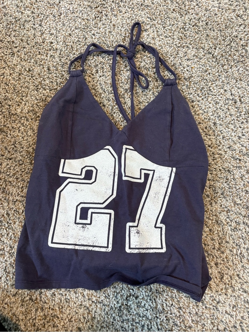 wild fable Navy Halter Crop Top with White '27' Graphic